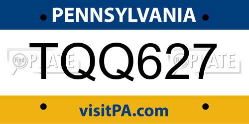 TQQ627 Pennsylvania License Plate