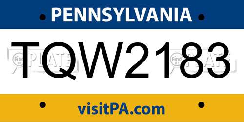TQW2183 Pennsylvania License Plate
