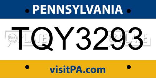 TQY3293 Pennsylvania License Plate