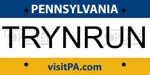 TRYNRUN Pennsylvania License Plate