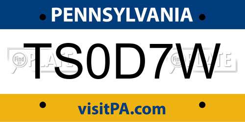 TS0D7W Pennsylvania License Plate