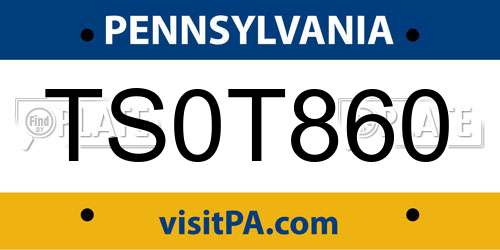 TS0T860 Pennsylvania License Plate