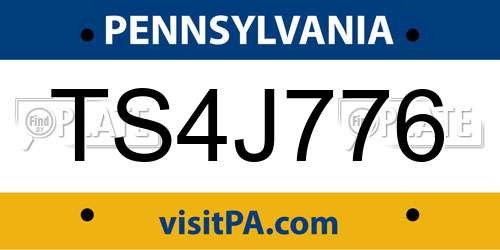 TS4J776 Pennsylvania License Plate