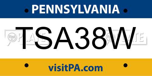 TSA38W Pennsylvania License Plate