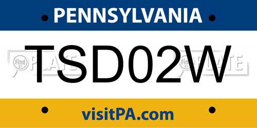TSD02W Pennsylvania License Plate