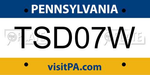 TSD07W Pennsylvania License Plate