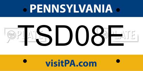 TSD08E Pennsylvania License Plate