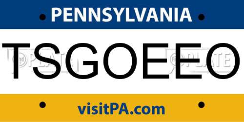 TSGOEEO Pennsylvania License Plate