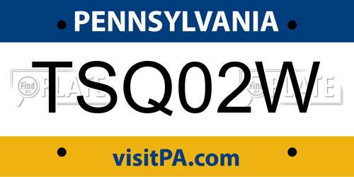 TSQ02W Pennsylvania License Plate