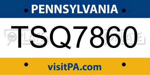 TSQ7860 Pennsylvania License Plate