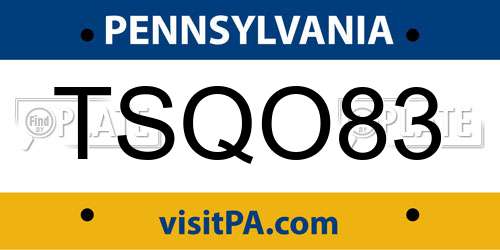 TSQO83 Pennsylvania License Plate