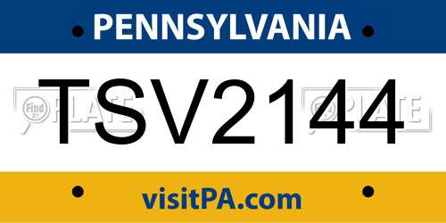 TSV2144 Pennsylvania License Plate