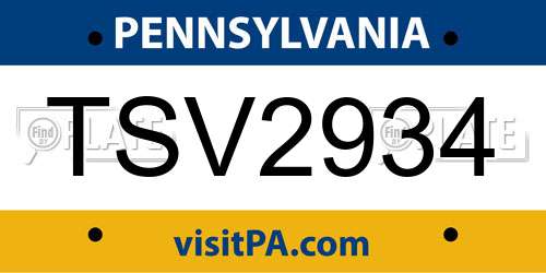 TSV2934 Pennsylvania License Plate