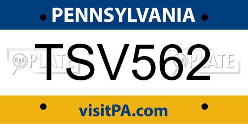 TSV562 Pennsylvania License Plate