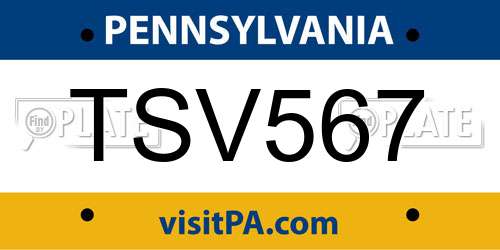 TSV567 Pennsylvania License Plate