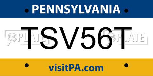 TSV56T Pennsylvania License Plate