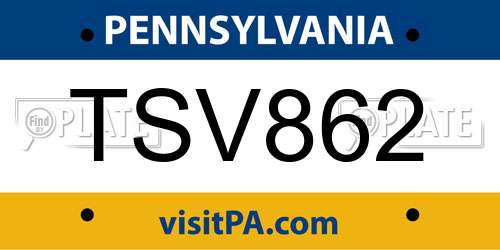 TSV862 Pennsylvania License Plate