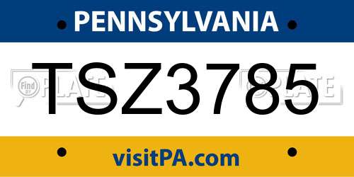 TSZ3785 Pennsylvania License Plate