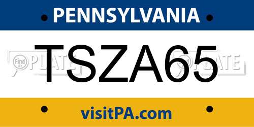 TSZA65 Pennsylvania License Plate
