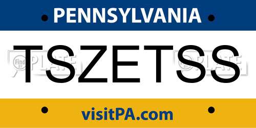 TSZETSS Pennsylvania License Plate