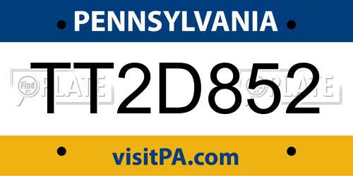 TT2D852 Pennsylvania License Plate