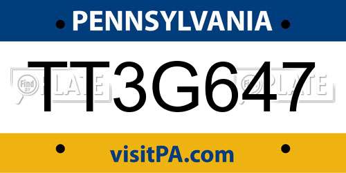 TT3G647 Pennsylvania License Plate