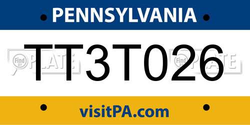TT3T026 Pennsylvania License Plate