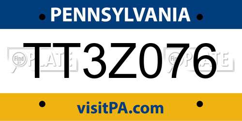 TT3Z076 Pennsylvania License Plate