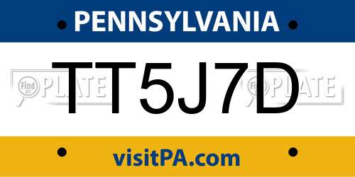 TT5J7D Pennsylvania License Plate