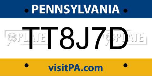 TT8J7D Pennsylvania License Plate