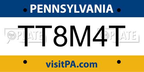 TT8M4T Pennsylvania License Plate
