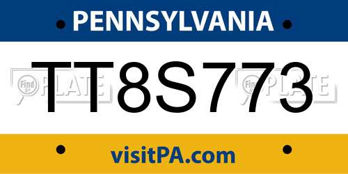 TT8S773 Pennsylvania License Plate