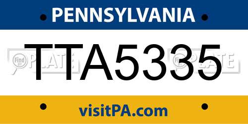TTA5335 Pennsylvania License Plate