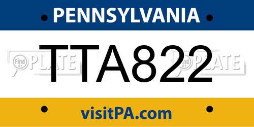 TTA822 Pennsylvania License Plate