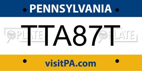 TTA87T Pennsylvania License Plate