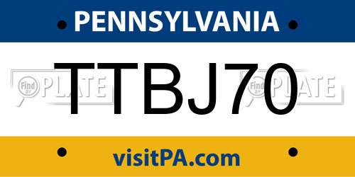 TTBJ70 Pennsylvania License Plate