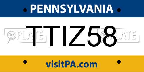 TTIZ58 Pennsylvania License Plate