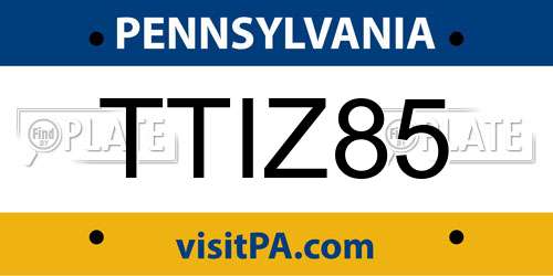 TTIZ85 Pennsylvania License Plate