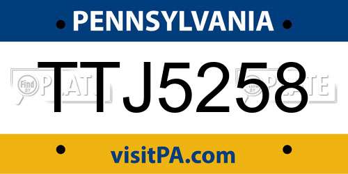 TTJ5258 Pennsylvania License Plate