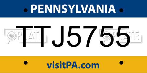 TTJ5755 Pennsylvania License Plate