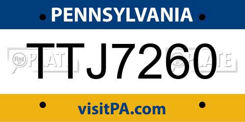 TTJ7260 Pennsylvania License Plate