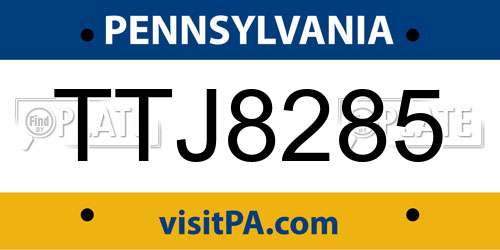 TTJ8285 Pennsylvania License Plate