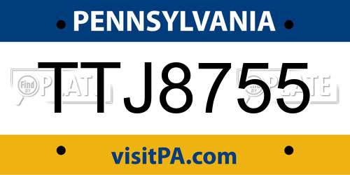 TTJ8755 Pennsylvania License Plate