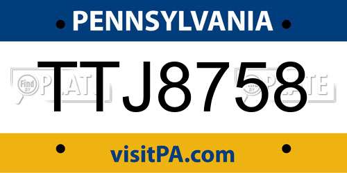 TTJ8758 Pennsylvania License Plate