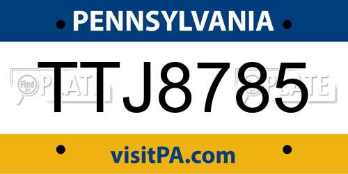 TTJ8785 Pennsylvania License Plate