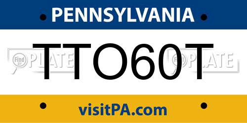 TTO60T Pennsylvania License Plate
