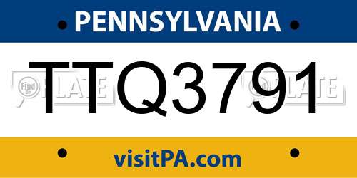 TTQ3791 Pennsylvania License Plate