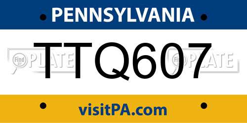 TTQ607 Pennsylvania License Plate