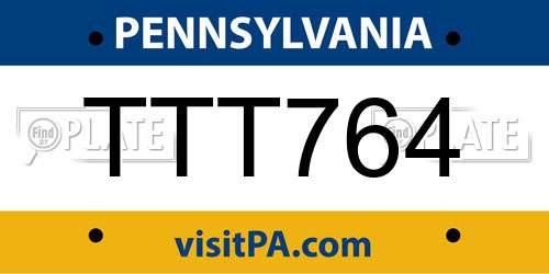 TTT764 Pennsylvania License Plate