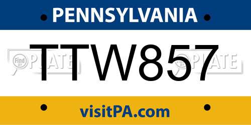 TTW857 Pennsylvania License Plate
